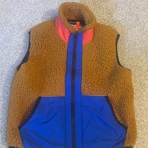 J. Crew Tan Sherpa Vest with Blue Trim